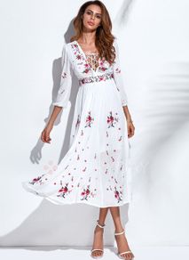 Floral-Long-Sleeve-Maxi-Elegant-Dress-size S/M