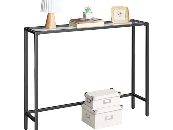 Tempered Glass Sofa Table, Slim Hallway Table, 100 x 22 x 80 cm, Modern Display Glass Console Table, for Living Room