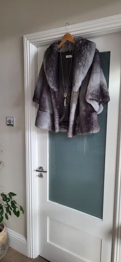 CALVIN KLEIN grey and black faux fur jacket - Sz M (Fit 10-14UK) - Bnwt Rrp 295 USD