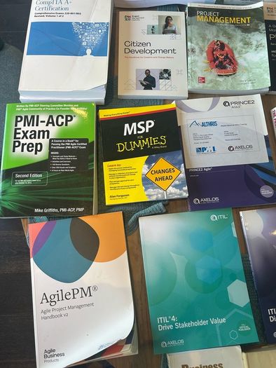 Box of project management books
