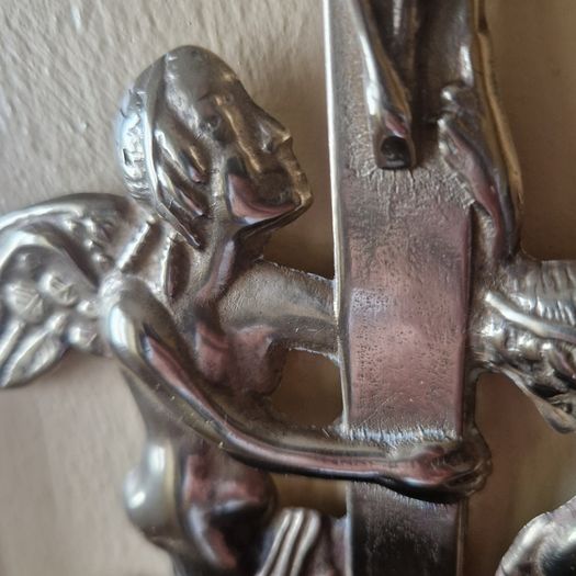 Antique  Brass Angel Holy Water Font Religious Wall Art