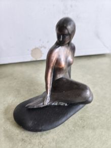 Vtg Nude Naked Woman Lady Girl Mermaid Rock Bronze Figurine Denmark Paperweight