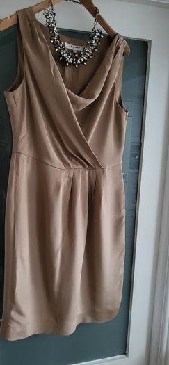 LK BENNETT 100% Silk Tan Cowl neck dress Sz 14 UK (Fit 14-16UK) - Rrp 225 (New)