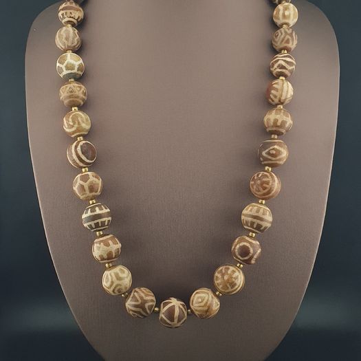 Burmese Antique Pumtek Pyu & Skull Shape Beads Necklace 26 inches