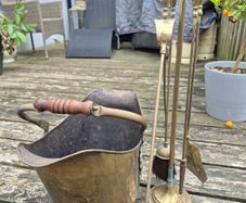 Brass Coal Bucket and Fire Irons