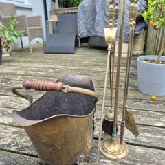 Brass Coal Bucket and Fire Irons