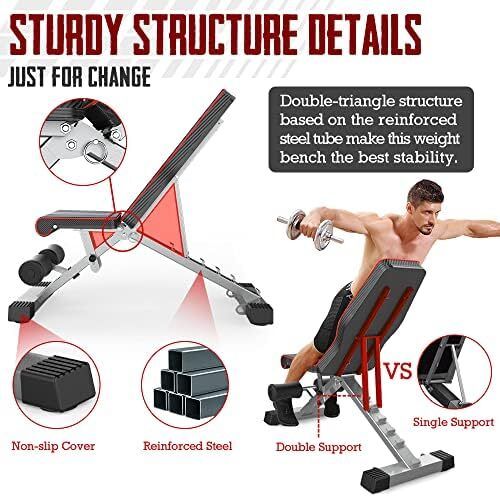 Weight Bench, 660LB/300KG Adjustable Foldable Strength Training Bench, Utility Incline Decline Bench for Full Body Workout- Integrated Structure Updated