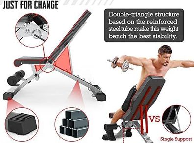 Weight Bench, 660LB/300KG Adjustable Foldable Strength Training Bench, Utility Incline Decline Bench for Full Body Workout- Integrated Structure Updated