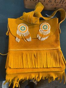 Vintage Retro native american suede fringe, crossbody, medicine bag.