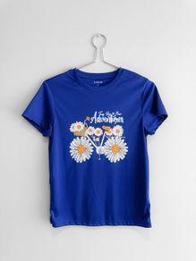 Pre Owned Electric Blue "New Adventures" Daisy Graphic Tee