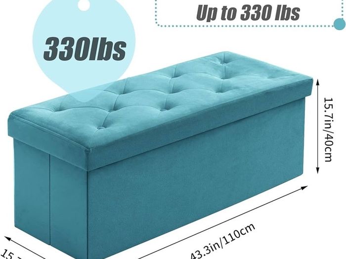 NEW | Folding Storage Ottoman Bench, Velvet Large Footstools Cube for Living Room and Bedroom 110 x 40 x 40 cm - Green