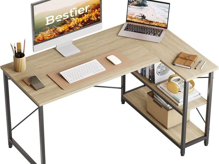 L Shaped Desk Small Corner Desk with Shelves 120CM Reversible Computer Desk Writing Table with Bookshelf for Home Office Small Space (FREE POSTAGE)