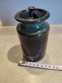Ceramic Honey Pots / Jam Jars / Sugar Bowls in Blue over Black by Louis Mulcahy.