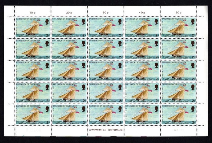 1973 Guernsey Mail Packet Boats Commemorative Stamps Sheets (4) of 25 Mint Never Hinged (MNH)