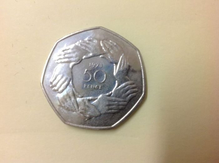 1973 "hands" English  50 pence coin