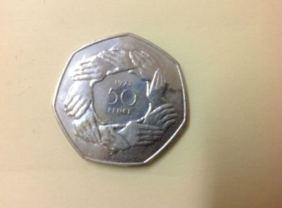 1973 "hands" English  50 pence coin