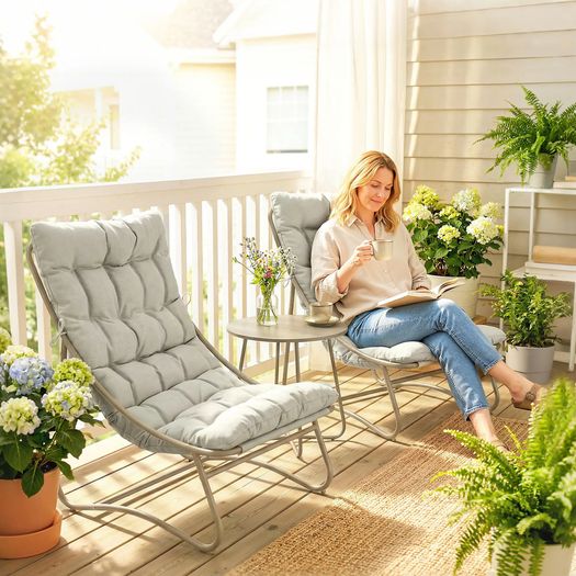 3-Piece Garden Set with 2 Lounge Chairs, Coffee Table and Cushions for Outdoor Patio Balcony Light Grey