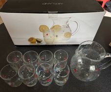 Beverage Set of Jug +8 Glasses ideal for Cocktails or Lemonade ARTLAND Confetti