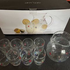 Beverage Set of Jug +8 Glasses ideal for Cocktails or Lemonade ARTLAND Confetti