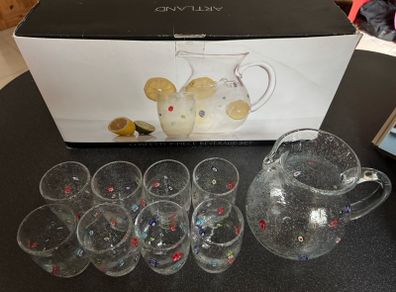 Beverage Set of Jug +8 Glasses ideal for Cocktails or Lemonade ARTLAND Confetti