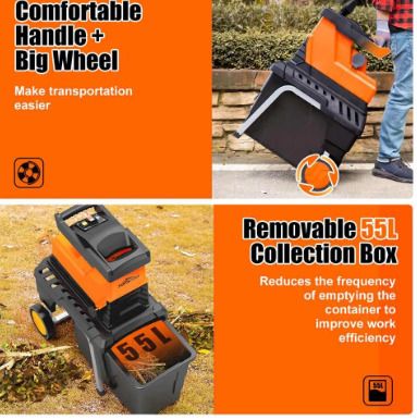 BRAND NEW Electric Plant Shredder 2800W Plant Branch Shredder 45MM Max Cutting Diameter 55L Garden Shredder with Wheels and Push Rod
