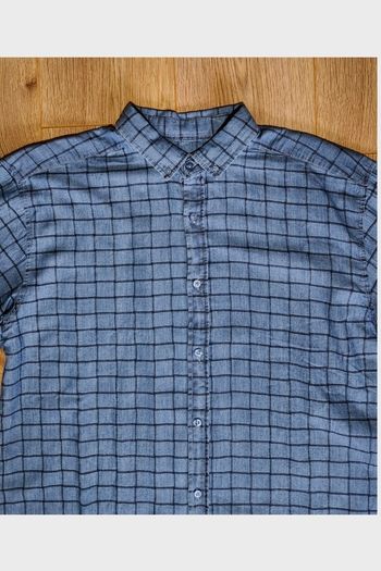 New Men's light denim shirt with black squares Size: Large Condition: New, never worn