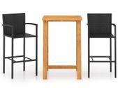 3 Piece Garden Bar Set Black