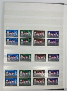 Collection. Brown stock book with collection of stamps celebrating Winston Churchill. Most are mint never hinged (MNH)