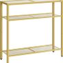 3-Tier Gold Console Table, Tempered Glass Sofa Table, Narrow Side Table, Modern Hallway Table, for Living Room, Foyer, Hallway, Bedroom, Metal Frame, Sturdy, Gold Image 6