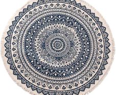 Round Cotton Area Rugs 90cm Washable Machine Hand Woven Tassels Circle Rug Carpet Chic Bohemian Pattern Floor Mats Boho rug for Bedroom Living Room Sofa Coffee Table Swing Chair Bed Side