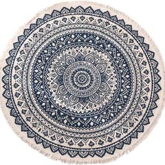Round Cotton Area Rugs 90cm Washable Machine Hand Woven Tassels Circle Rug Carpet Chic Bohemian Pattern Floor Mats Boho rug for Bedroom Living Room Sofa Coffee Table Swing Chair Bed Side
