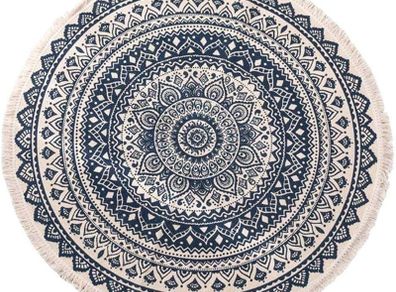 Round Cotton Area Rugs 90cm Washable Machine Hand Woven Tassels Circle Rug Carpet Chic Bohemian Pattern Floor Mats Boho rug for Bedroom Living Room Sofa Coffee Table Swing Chair Bed Side