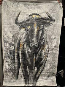 Bull Oil Painting on Canvas Wall Art, Hand-painted. EXTRA LARGE 90cm x 140cm / 35.4" x 55.1"