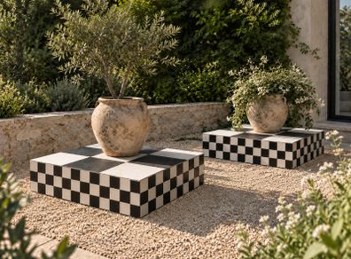 Black & White Checkerboard Plinth Display Pedestal