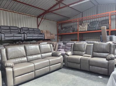 Grey Or Black 3+2+1 Leather All Recliner Sofa Sets