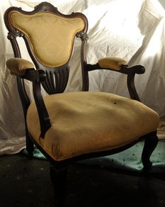Antique Yellow brocade and mahogany chair