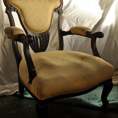 Antique Yellow brocade and mahogany chair