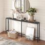 Skinny Console Table with Power Outlets, 160 cm Narrow Sofa Table, Behind Couch Table with Charging Station for Plants, Living Room, Black Image 4
