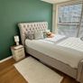 King Size Chesterfield Bed Frame Beige Fabric Image 2