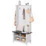 Wooden Hall Tree with Bench and Shoe Storage, White Hall Tree with Coat Rack, Adjustable Shelves and 5 Hanging Hooks Image 7