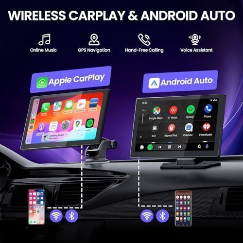 9.0 Wireless Carplay Screen for Car with 4K Dash Cam & 1080P Backup Camera, Touchscreen Car Stereo with Carplay & Android Auto, GPS Navigation, Mirror Link, Voice Control