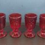 Fabulous Vintage Retro Set of Four Matching Small Universal Footed Red Glasses with a Fleur de Lis Relief Pattern - Perfect for Halloween Image 5