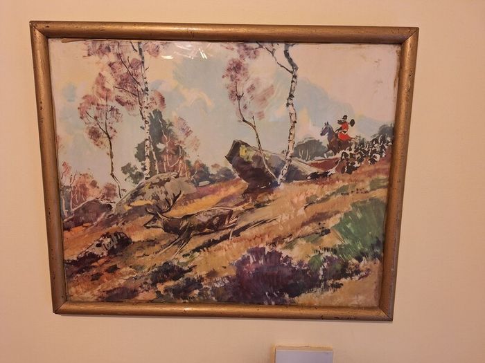 Stag in Flight Painting - Vintage