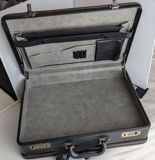 Leather Briefcase Attache Case Vintage Black  Laptop Documents