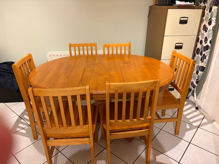 Pine table and 6 chairs