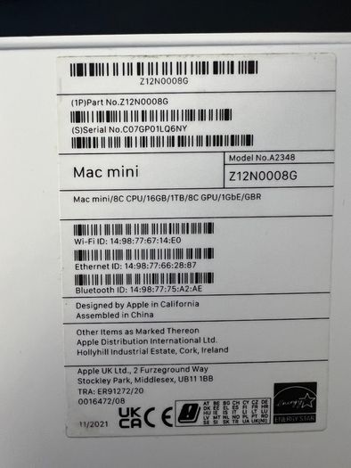 Mac Mini M1 16gb 1tb