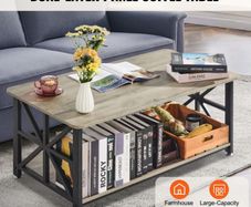 Farmhouse Coffee Table, Rectangle with Open Storage Compartmen