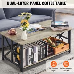 Farmhouse Coffee Table, Rectangle with Open Storage Compartmen