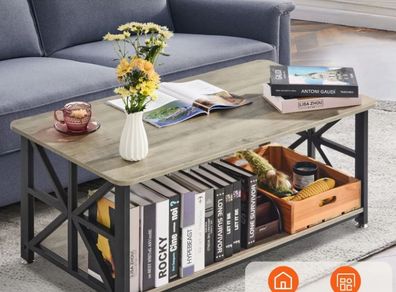 Farmhouse Coffee Table, Rectangle with Open Storage Compartmen