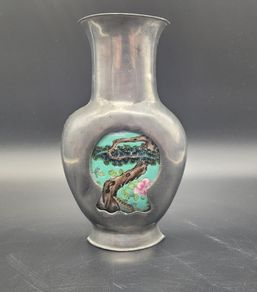 Chinese Porcelain & White Metal Vase 19th Century CHINA Mark